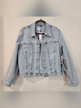 Brand New Nicole Miller Light Blue Jean Jacket With Denim Bow Detail.